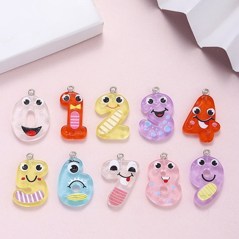 Luminous Resin Number Charm Pendant with Platinum Iron Loop — Charms & Pendants