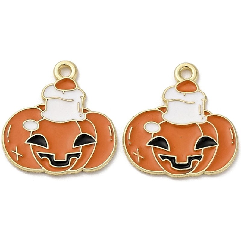 Pendentif en alliage émaillé citrouille Halloween, or, 21.5x20mm — Breloques et pendentifs