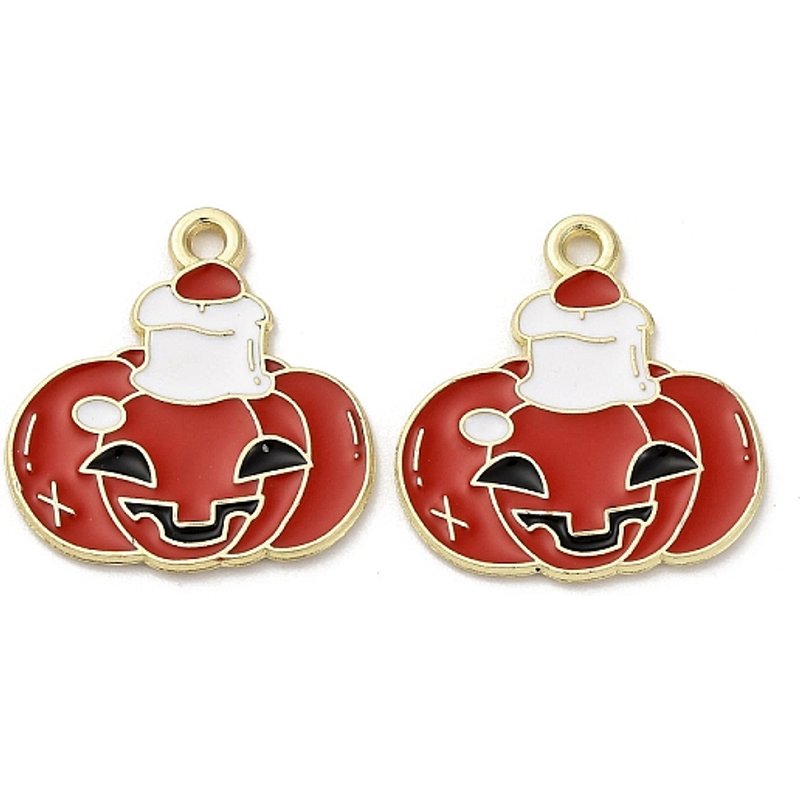 Pendentif en Émail Citrouille Halloween, Doré, 21.5x20mm — Breloques et pendentifs