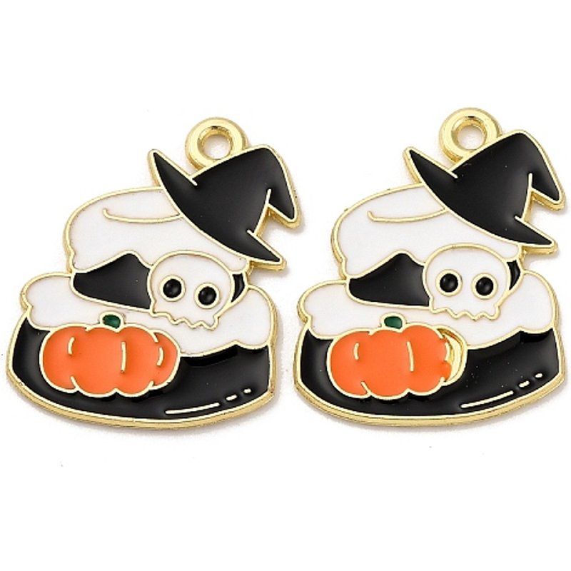 Pendentif en alliage émaillé Halloween, crâne, doré, 23x18mm — Breloques et pendentifs