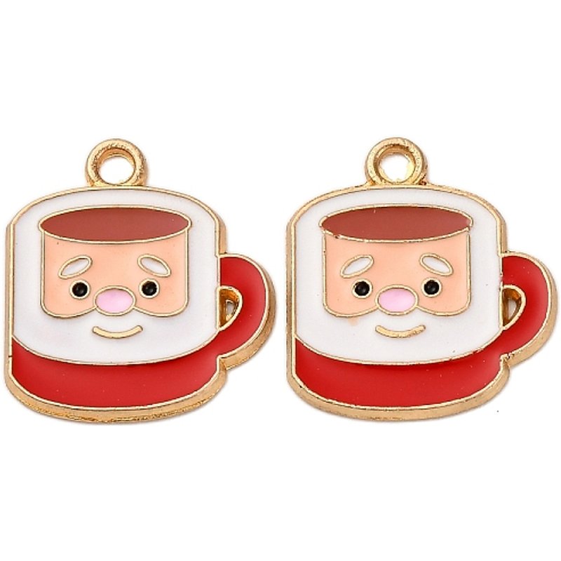 Pendentif en alliage émaillé de Noël, tasse à thé dorée, 19.5x17.5mm — Breloques et pendentifs
