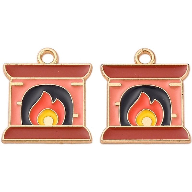 Pendentif Émaillé en Alliage de Noël - Design de Cheminée Dorée