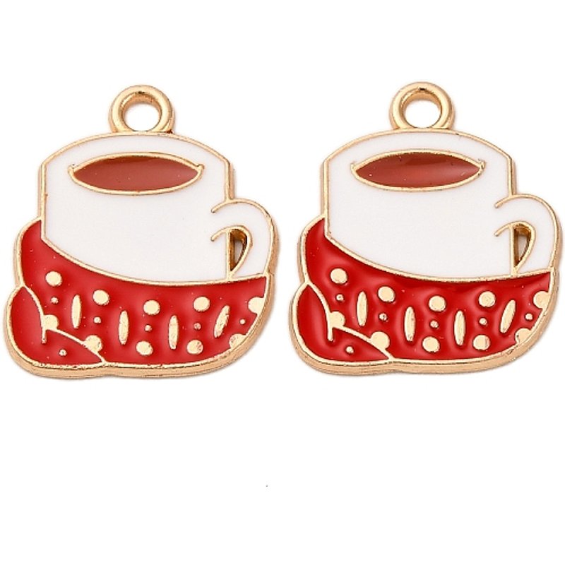 Pendentif émaillé en forme de tasse à thé dorée pour Noël — Breloques et pendentifs
