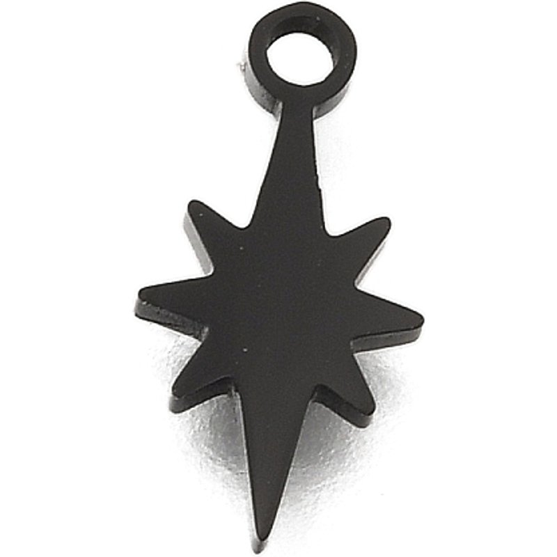 Ion Plating 304 Stainless Steel Star Charm, Black, 13x7x1.5mm — Charms & Pendants