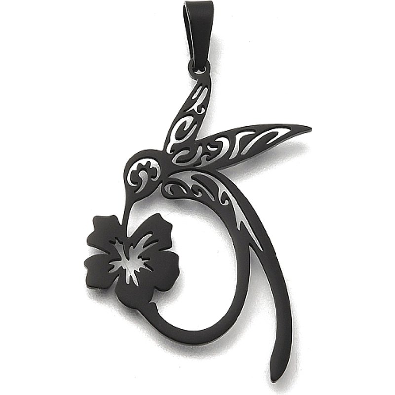 Pendentif en Acier Inoxydable 304, Colibri avec Charme de Fleur — Breloques et pendentifs