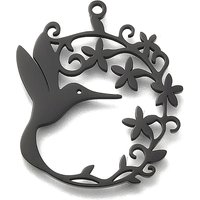 Ion Plating 304 Stainless Steel Hummingbird with Flower Pendant