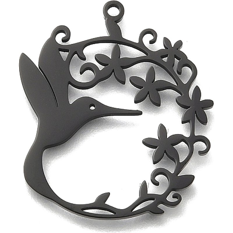 Pendentif Colibri avec Fleur en Acier Inoxydable 304 Plaqué Ion — Breloques et pendentifs