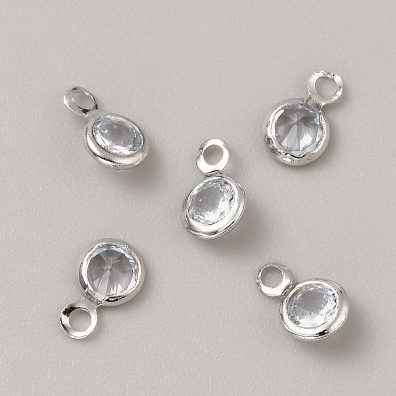 Brass Micro Pave Cubic Zirconia Charms, Flat Round, Platinum — Charms & Pendants