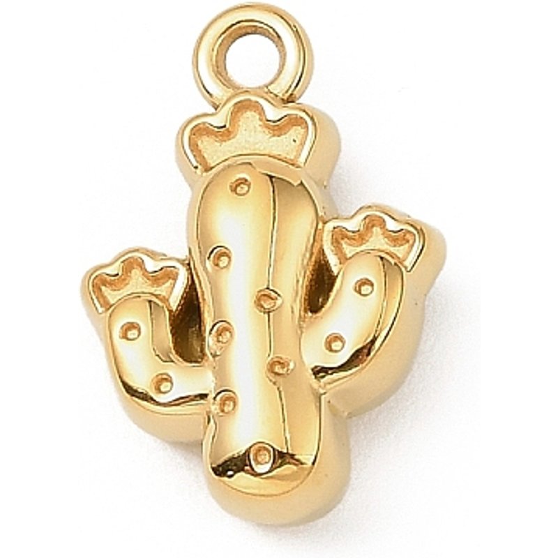 Pendentif Cactus en Acier Inoxydable 304, Plaqué Or 18K, Sans Nickel — Breloques et pendentifs