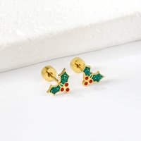 Boucles d'oreilles clous en acier inoxydable 304, dorées et cerise — Bijoux fantaisie