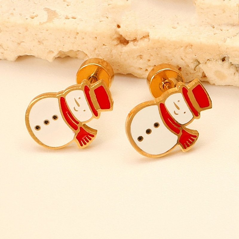 Boucles d'oreilles clous en acier inoxydable 304, bonhomme de neige doré — Bijoux fantaisie