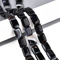 Fils de perles d'agate naturelle, teintées, rectangulaires, noires, 22pcs — Perles à bijoux