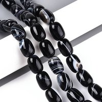 Fils de perles d'agate naturelle teintées, baril, noir, 16-18x12-13.5mm — Perles à bijoux