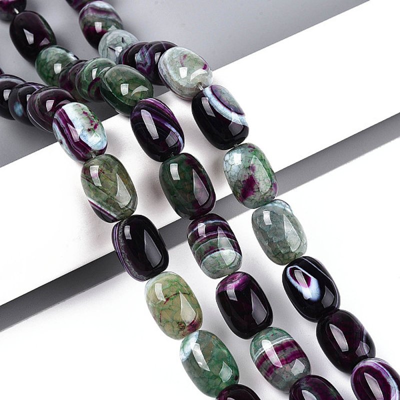 Brins de perles d'agate naturelle, teintées, en forme de baril, vert mer, 22pcs — Perles à bijoux