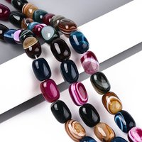 Brins de perles d'agate naturelle teintées, forme baril, couleurs mélangées, 22pcs