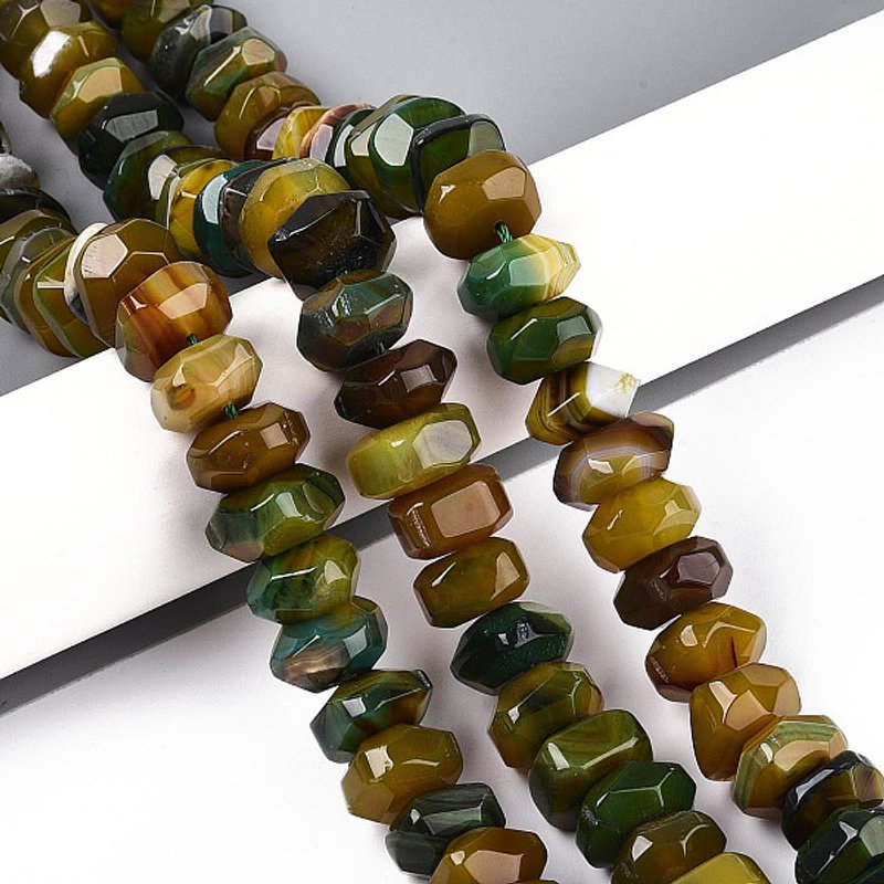 Fil de Perles en Agate Naturelle, Teintées Rondelle, Jaune Vert — Perles à bijoux