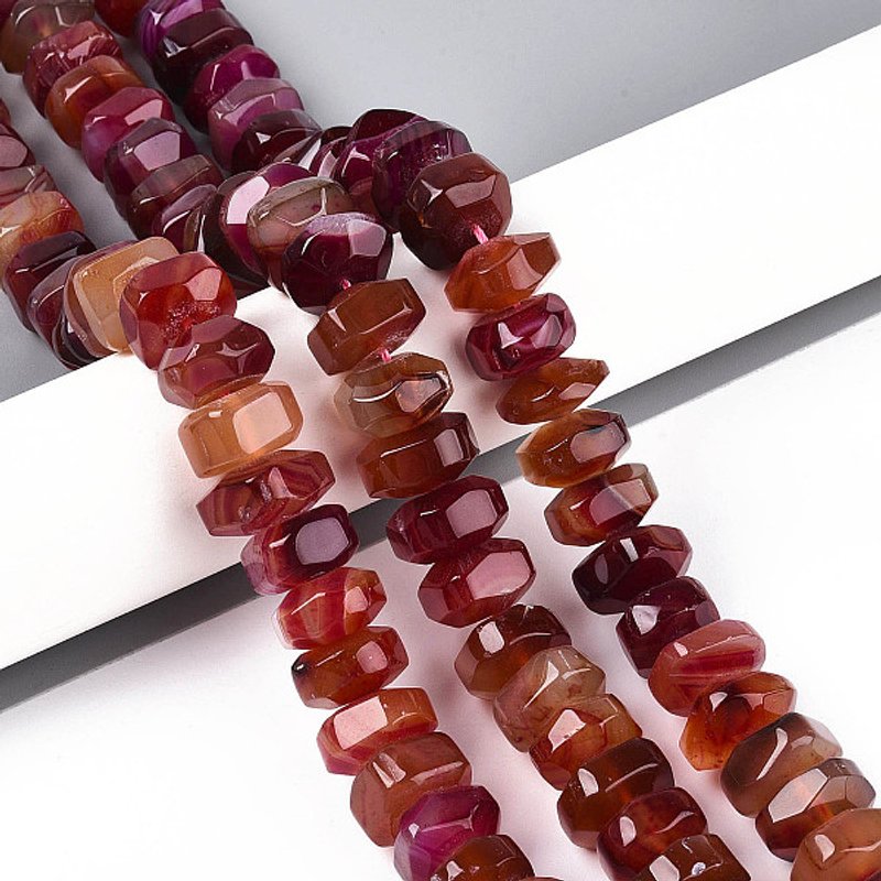 Brins de perles d'agate naturelle, teintées, facettées, rondelles, cerise — Perles à bijoux