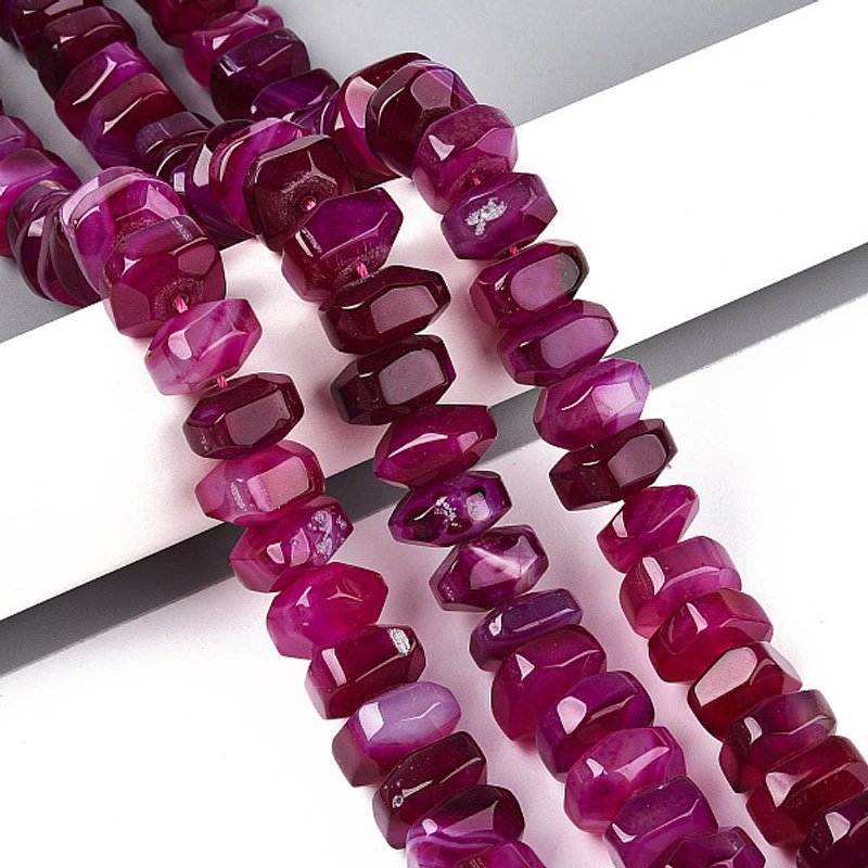 Brins de perles d'agate naturelle, teintées, facettées, rondelles, Camellia — Perles à bijoux