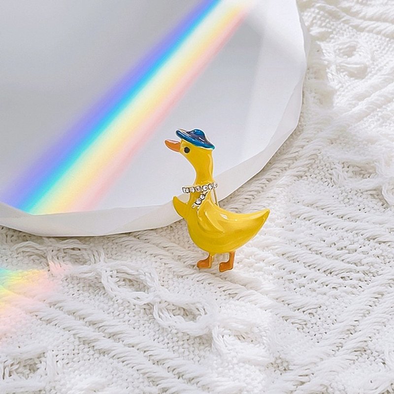 Enamel Duck Lapel Pin with Rhinestones for Backpack and Clothes — Brooches