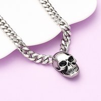 Collier Pendentif Crâne en Acier Inoxydable 304 avec Chaîne en Maillons Cubains — Collier pendentif