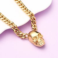 Collier avec pendentif crâne en acier inoxydable 304 et chaîne en maillons cubains — Collier pendentif
