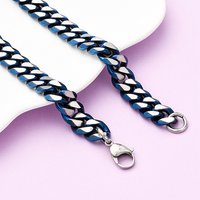 12MM Stainless Steel Cuban Link Chain Necklace, Blue & Silver Color — Pendant Necklace