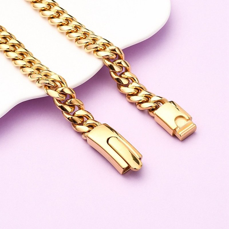 Chaîne en Acier Inoxydable Cubain de 12MM, Plaqué Or 18K, 23,90 po — Collier pendentif
