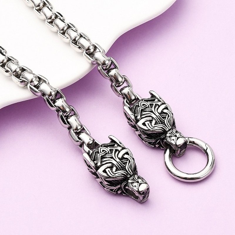 Collier Pendentif Double Tête de Loup en Acier Inoxydable 304 — Collier pendentif