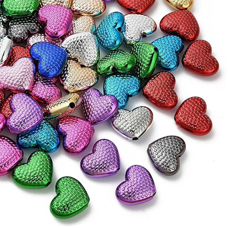 Perles en acrylique opaque en forme de cœur, finition UV, couleurs variées — Perles à bijoux