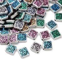 UV Plating Printed Opaque Acrylic Beads, Square Leopard Print — Jewelry Beads