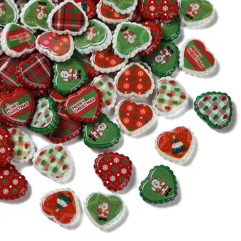 Christmas Printed Opaque Acrylic Heart Beads, 19.5x22.5mm — Jewelry Beads