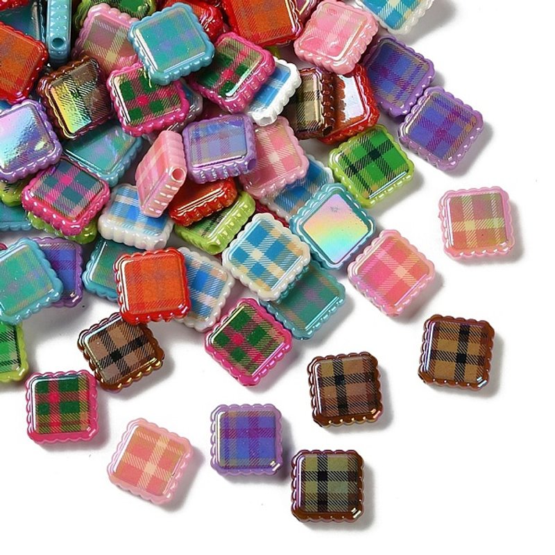 Rainbow Iridescent Acrylic Beads, Mixed Styles, Square, 22mm — Jewelry Beads