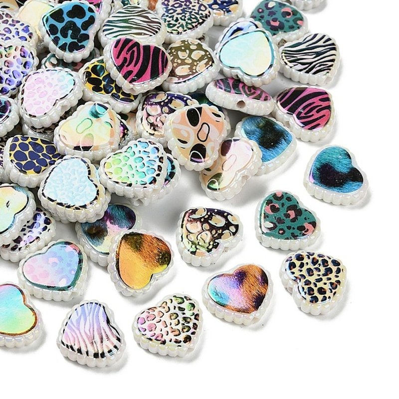 Rainbow Iridescent Acrylic Heart Beads, Mixed Styles, 19.5x23mm — Jewelry Beads
