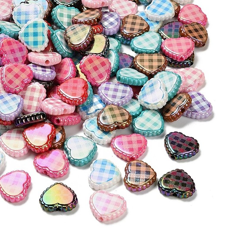 Rainbow Iridescent Acrylic Heart Beads, Mixed Styles — Jewelry Beads