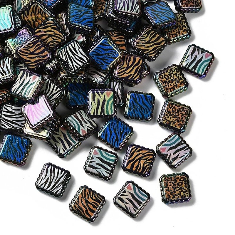 Rainbow Iridescent Printed Acrylic Beads, Mixed Styles, Square — Jewelry Beads