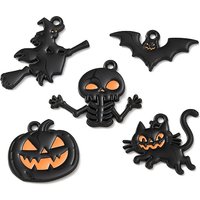 Pendants en émail d'Halloween - Sorcière, squelette, chauve-souris, citrouille, chat