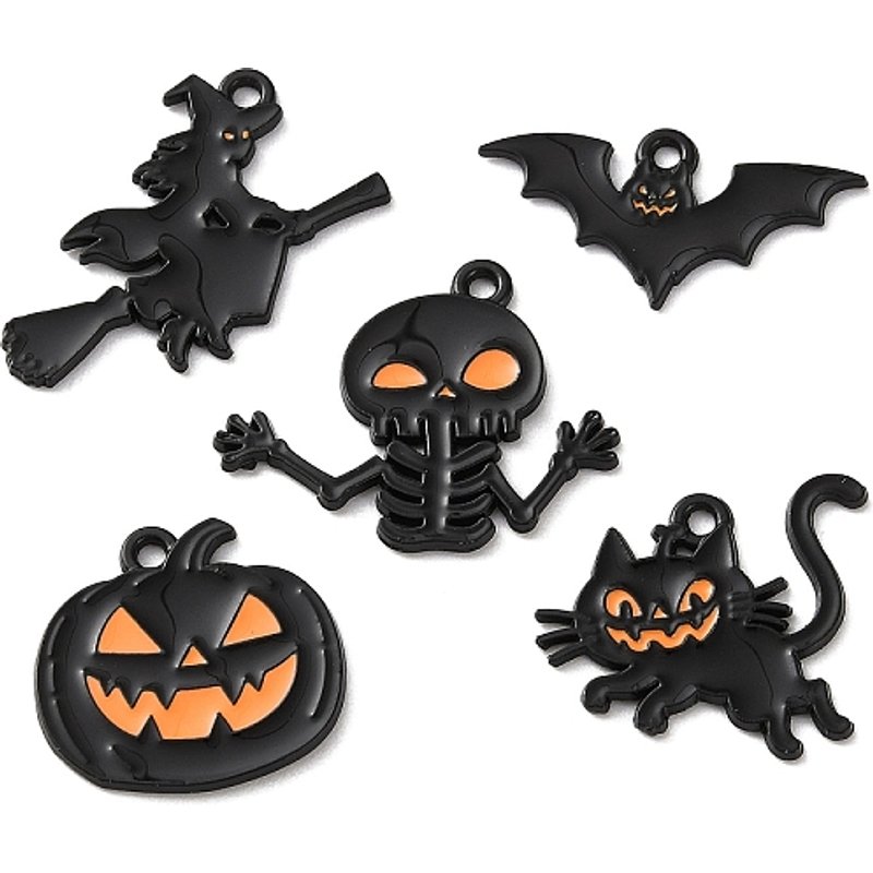 Halloween Enamel Pendants - Witch, Skeleton, Bat, Pumpkin, Cat — Charms & Pendants