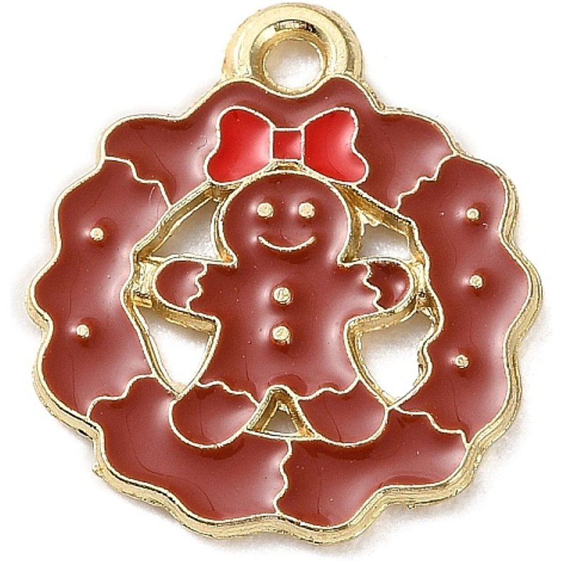 Gingerbread Man Christmas Theme Alloy Enamel Pendant — Charms & Pendants