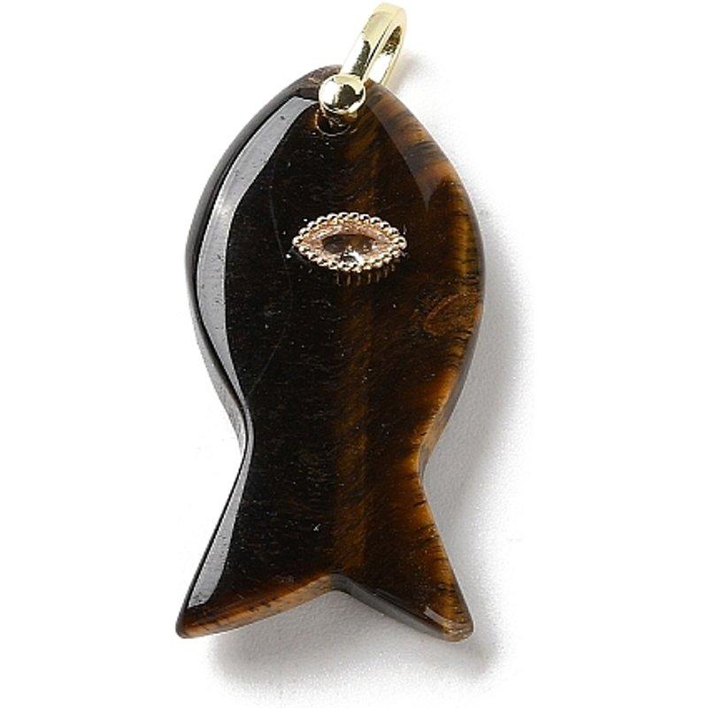 Charms de Poisson en Oeil de Tigre Naturel avec Trouvailles en Laiton — Breloques et pendentifs