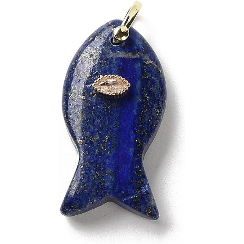 Natural Lapis Lazuli Fish Charms with Brass Micro Pave Findings — Charms & Pendants