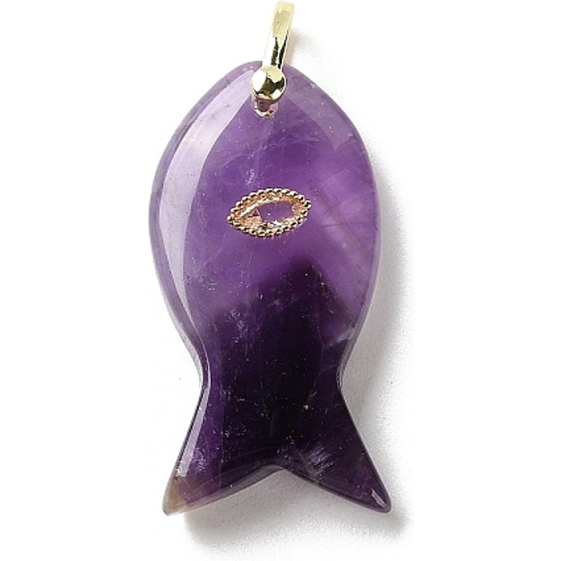 Natural Amethyst Fish Charms with Brass Micro Pave Findings — Charms & Pendants