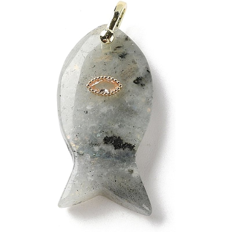Natural Labradorite Fish Charms with Brass Micro Pave Findings — Charms & Pendants