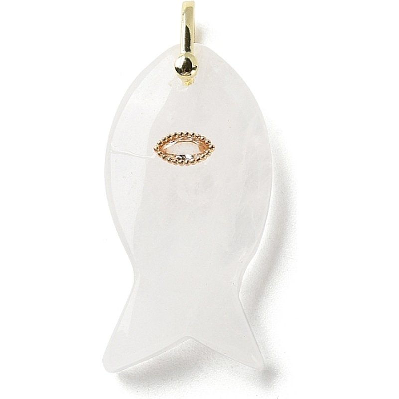 Natural Quartz Crystal Fish Charms with Brass Findings — Charms & Pendants