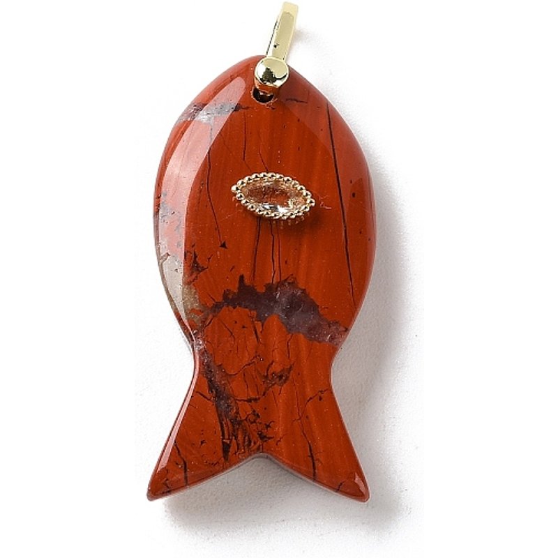 Natural Red Jasper Fish Charms with Brass Micro Pave Findings — Charms & Pendants