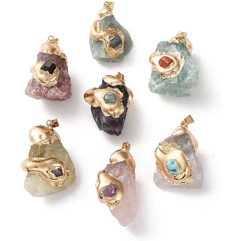 Electroplated Natural Mixed Gemstone Pendants with Brass Findings — Charms & Pendants
