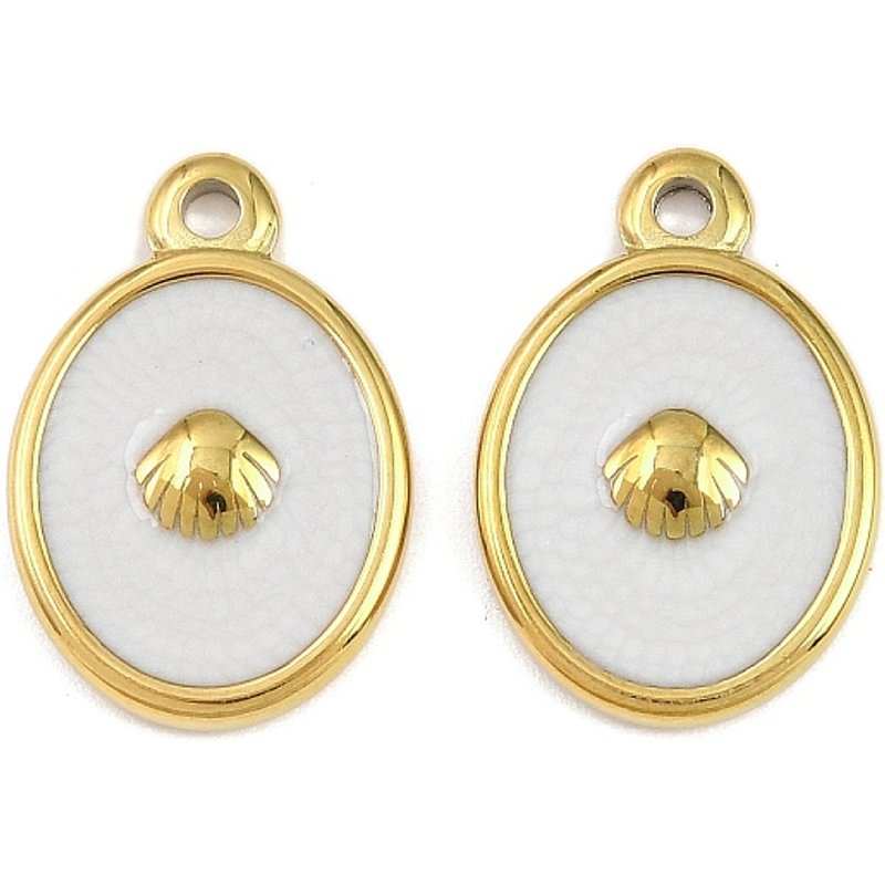 Pendentif ovale en acier inoxydable 304 avec émail doré — Breloques et pendentifs
