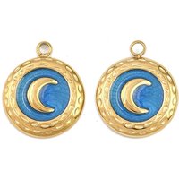 Pendentif Lune Doré en Acier Inoxydable 304 avec Émail