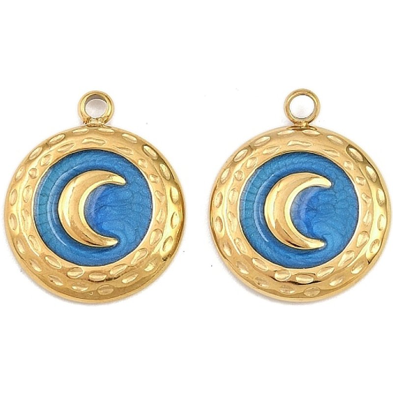 Pendentif Lune Doré en Acier Inoxydable 304 avec Émail — Breloques et pendentifs