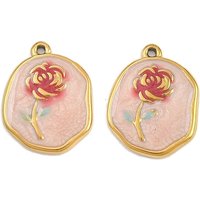 Pendentif en Acier Inoxydable 304 avec Émail, Fleur, Doré et Rose