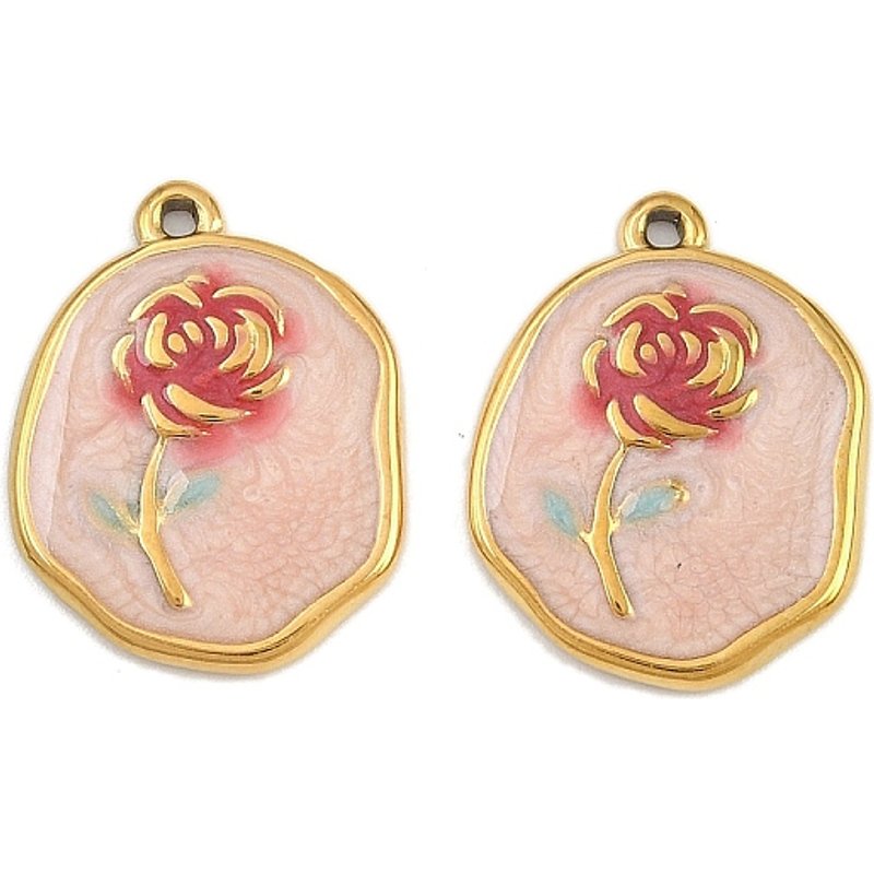 Pendentif en Acier Inoxydable 304 avec Émail, Fleur, Doré et Rose — Breloques et pendentifs
